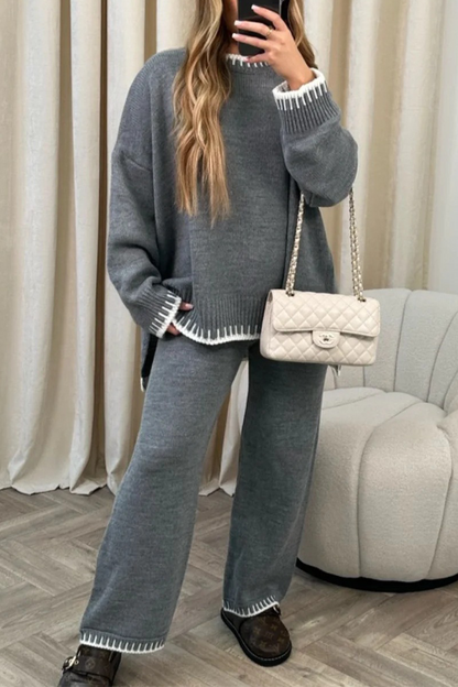 Casual Solid Patchwork O Neck Long Sleeve Two Pieces