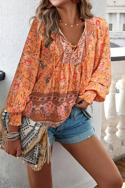 Elegant Floral Bandage V Neck Tops