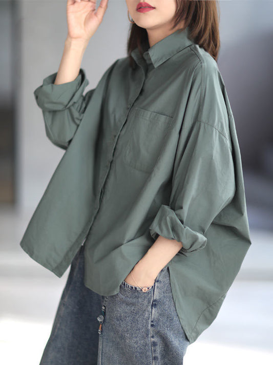 storexq High-Low Long Sleeves Solid Color Lapel Blouses&Shirts Tops