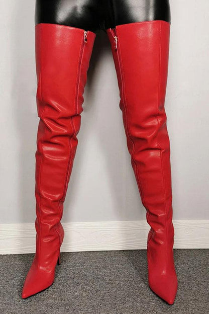 storexq Solid Color Romantic Zipper Stiletto Boots