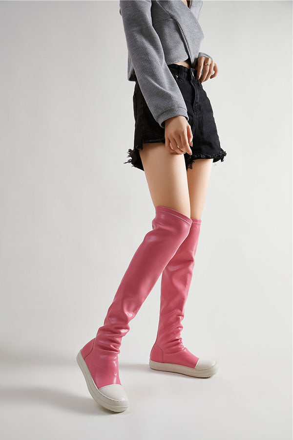 storexq Hit Color Casual Over The Knee Flat Boots