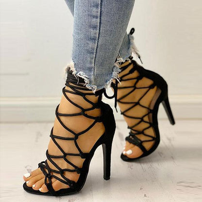 storexq Solid Color Chic Lace-Up Knotted Stiletto Sandals