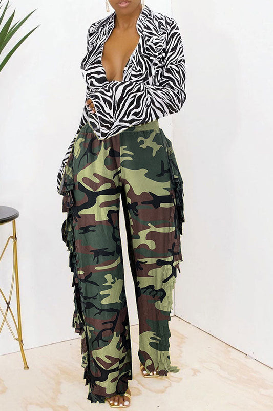 storexq Camouflage Punk Side Tassel Pants