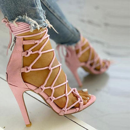 storexq Solid Color Chic Lace-Up Knotted Stiletto Sandals