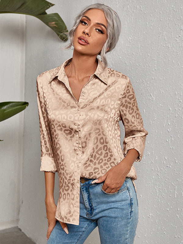 storexq Urban Leopard Long Sleeves Lapel Blouse