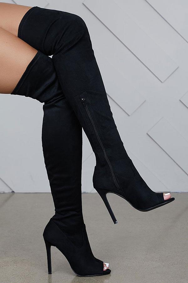 storexq Solid Color Peep Toe Modern Stiletto Boots