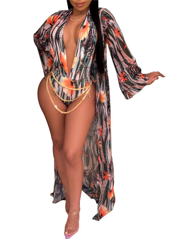 storexq Flower Print Plunging Neckline Swimwear & Cover Up