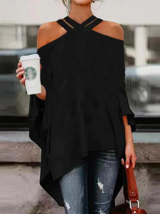 storexq Casual High-Low Hollow Solid Color Blouses&Shirts Tops