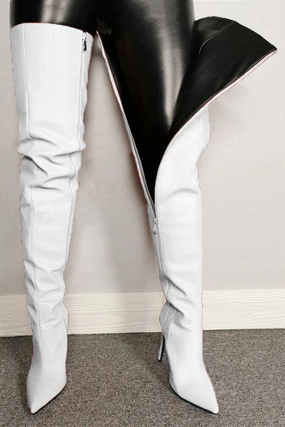 storexq Solid Color Romantic Zipper Stiletto Boots