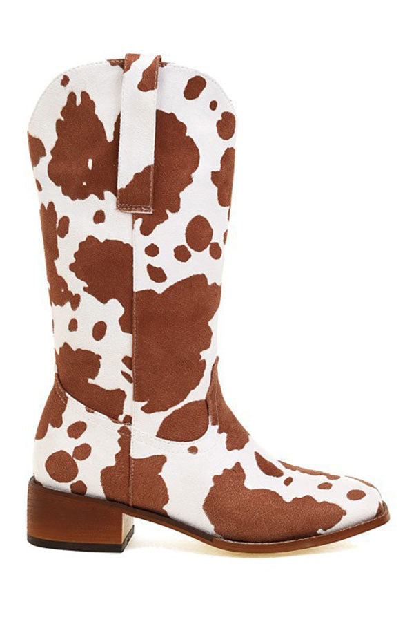 storexq Cow Print Urban Block Boots