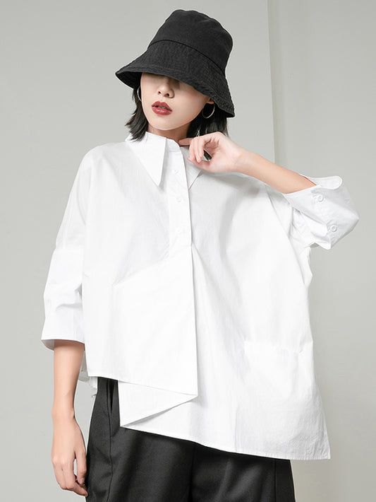 storexq Original Solid Irregularity Lapel Blouse