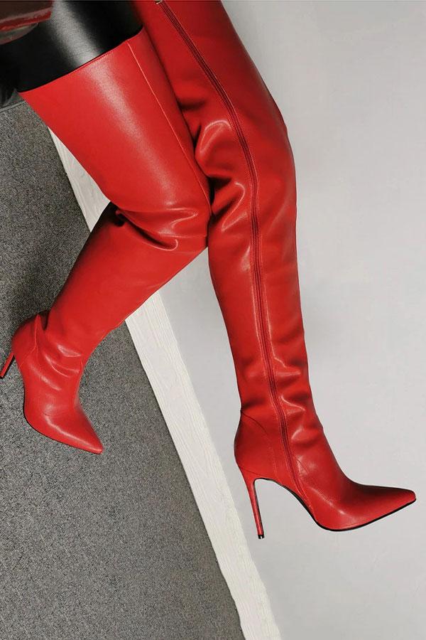 storexq Solid Color Romantic Zipper Stiletto Boots