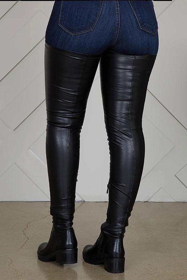 storexq Solid Color On-trend Thigh-Length Boots