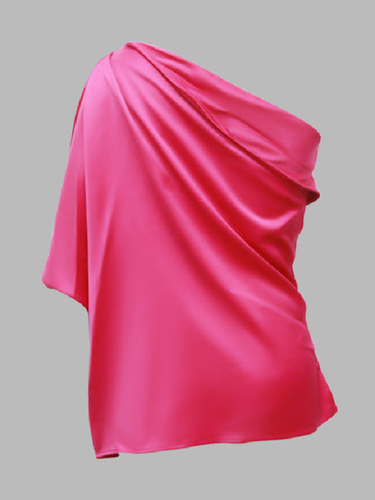 storexq Urban Loose One-Shoulder Fuchsia Shirt Top