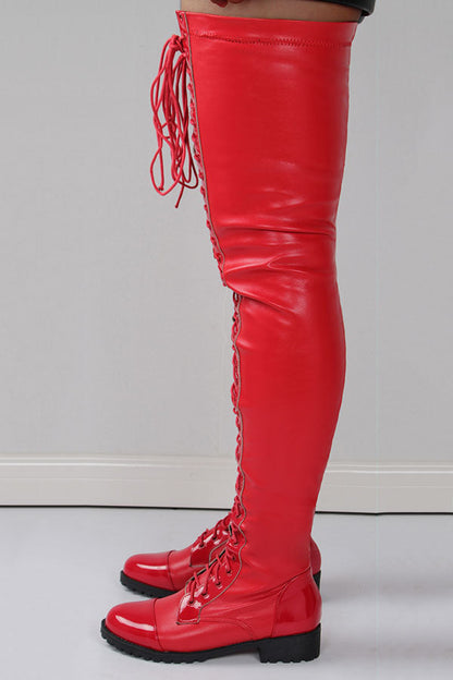 storexq Solid Color Unique Strappy Thigh-Length Boots