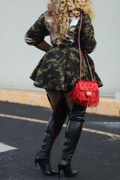 storexq Sequin Patchwork Camouflage Lapel Cute Coat With Belt